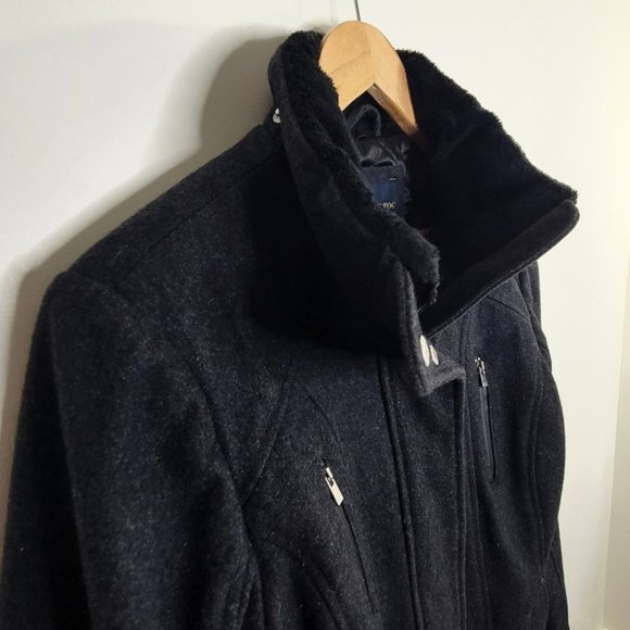 London Fog – Women Wool Faux Fur Trim Winter Jacket/Coat Charcoal Gray Medium - Picture 5 of 10